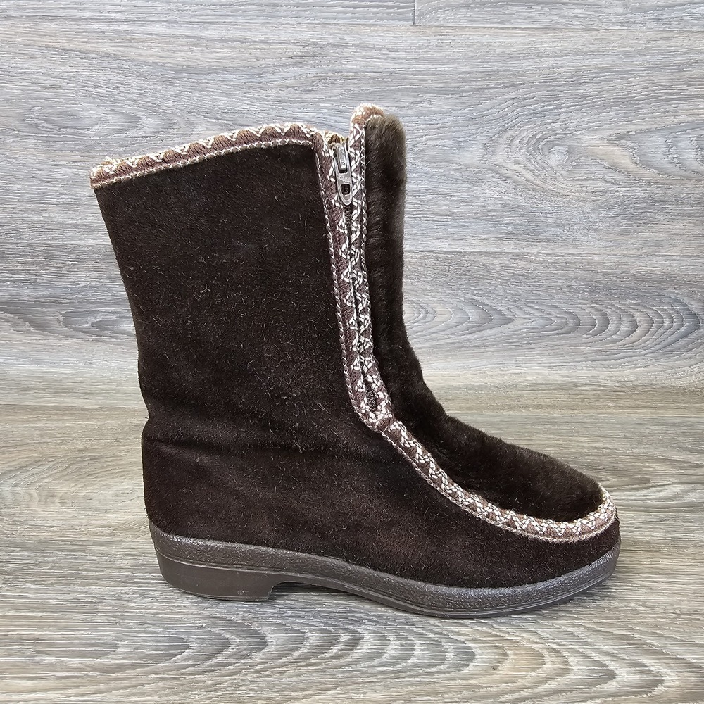 Vintage Snowland Boots Brown Suede Leather Zip Up Womens Size 7 No Tag Winter